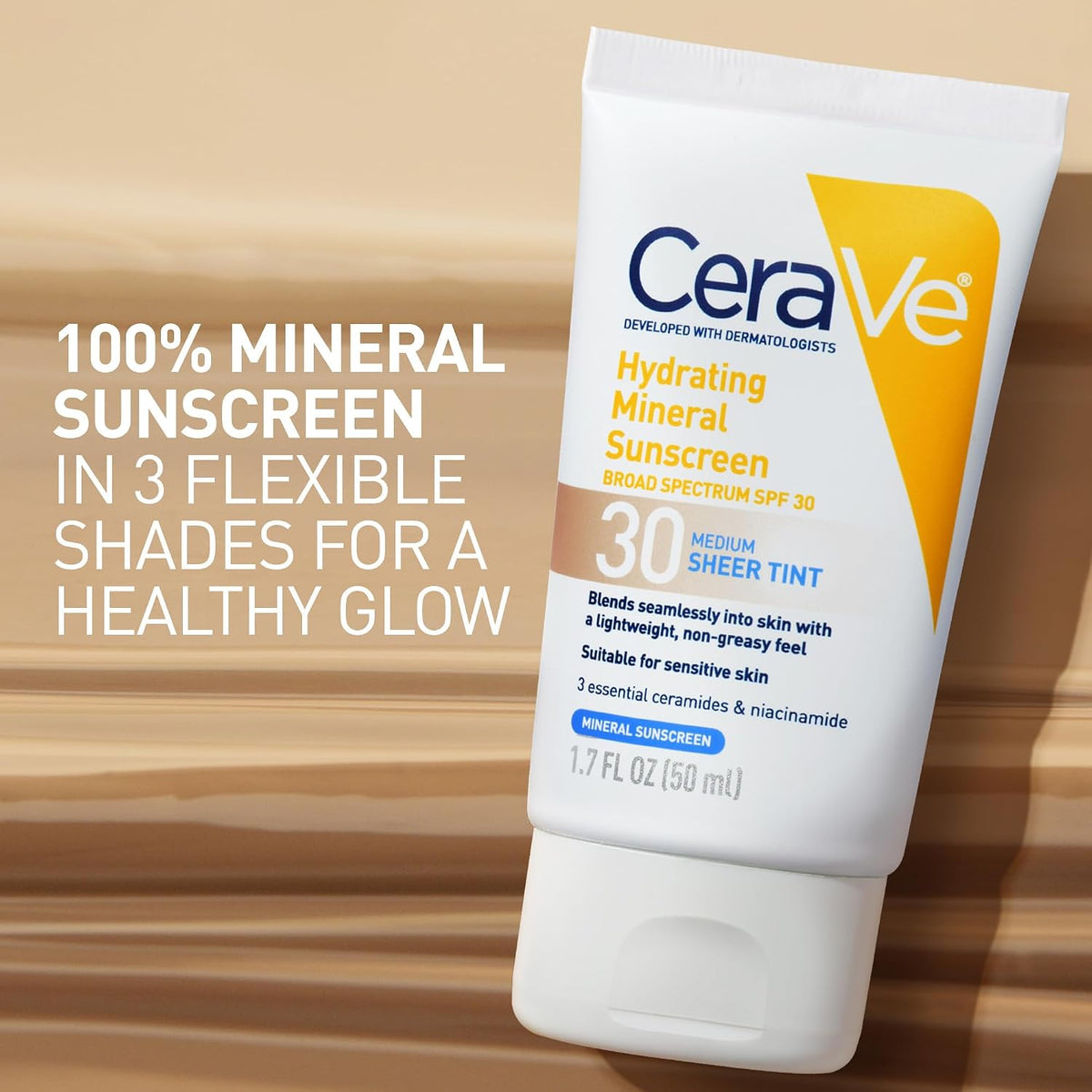 CeraVe Tinted Sunscreen for Face. Mineral SPF 30 Moisturizer. Light. 1.7oz | Skin Care. Face Sunscreen. Hyaluronic Acid. Zinc Oxide. Titanium Dioxide. Sheer Tint. Healthy Glow. Blends Seamlessly