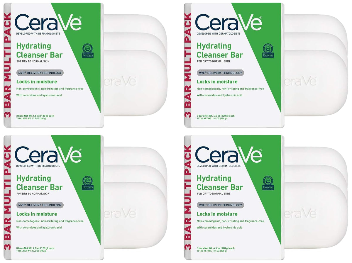 CeraVe Hydrating Cleanser Bar. Face Wash with 5% Moisturizing Cream. 3-Pack | Soap-Free Body Wash and Facial Cleanser with Ceramides Thoroughly Cleanses without Stripping Skin Of Natural Moisture