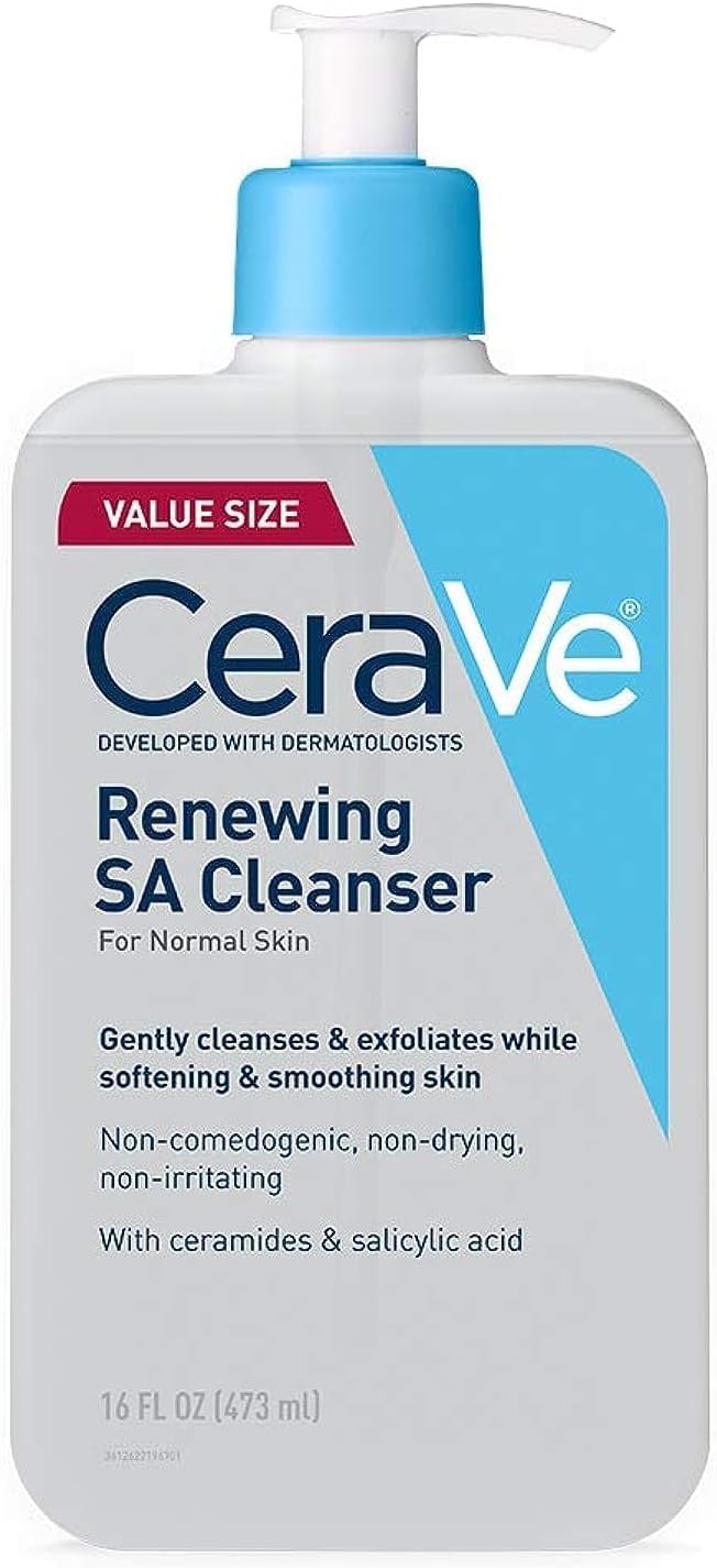 CeraVe Renewing Salicylic Acid Cleanser. BHA Exfoliating Face Wash. 16oz | Skin Care with Hyaluronic Acid & Niacinamide. Facial Cleanser. Face Cleanser. Ceramides. Fragrance Free. Non-Comedogenic