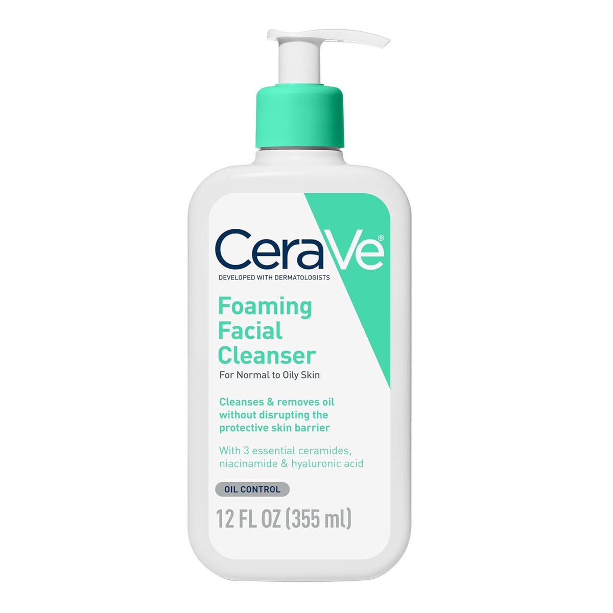CeraVe Foaming Facial Cleanser. Face Wash for Oily Skin. 12fl oz | Cleanses Oily Skin without Stripping. with Hyaluronic Acid and Niacinamide In a Fragrance-Free Formula For Daily Cleansing