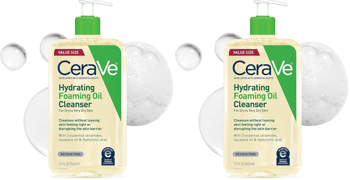 CeraVe Hydrating Foaming Oil Facial Cleanser with Hyaluronic Acid. 8oz | Squalane Face & Body Wash with Double-Cleansing Efficacy Removes Makeup without Residue. For Dry To Very Dry Skin