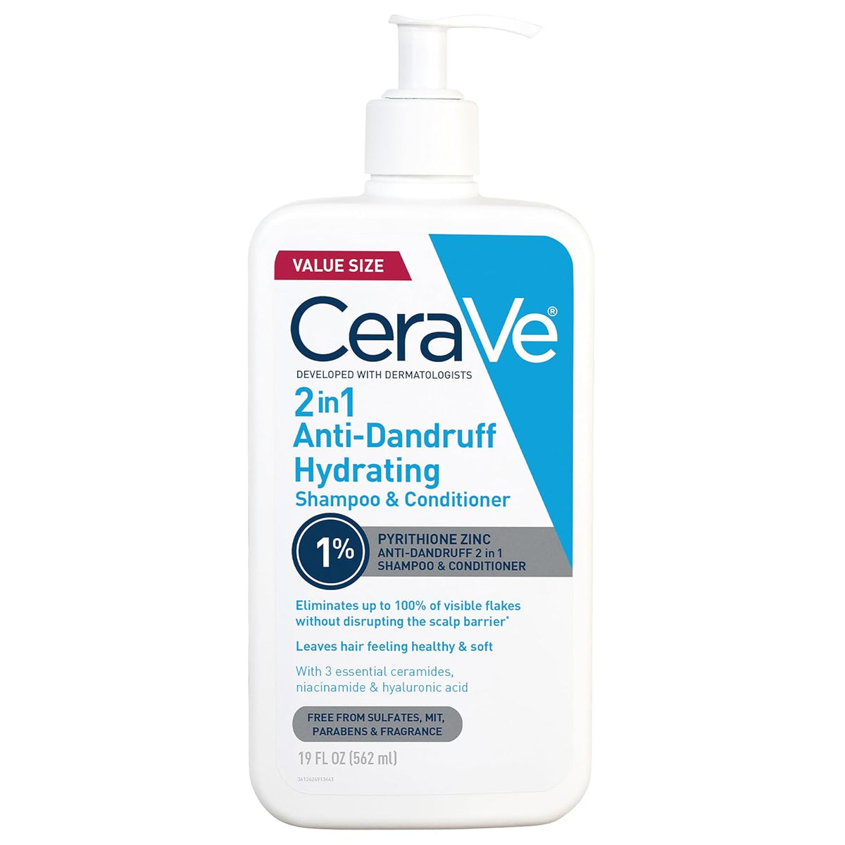 CeraVe 2 In 1 Hydrating Anti Dandruff Shampoo And Conditioner. 12 Fl Oz | 1% Pyrithione Zinc Dandruff Treatment Helps Eliminate Flakes and Relieve Itchy Scalp In A Sulfate-Free. Color-Safe Formula