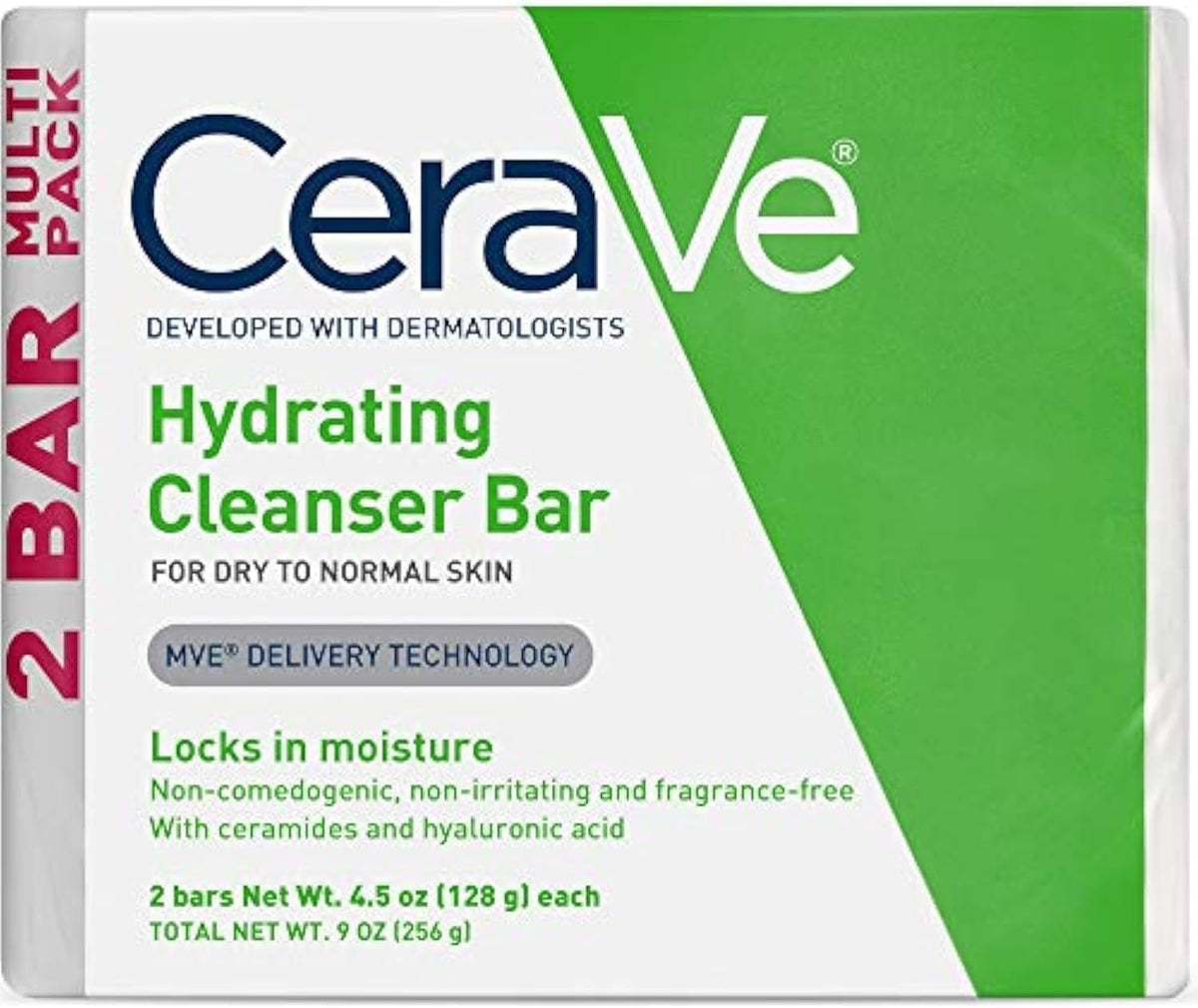 CeraVe Hydrating Cleanser Bar. Soap-Free Face & Body Cleanser. 2-Pack | Soap-Free Body Wash and Facial Cleanser with Ceramides Thoroughly Cleanses without Stripping Skin Of Natural Moisture
