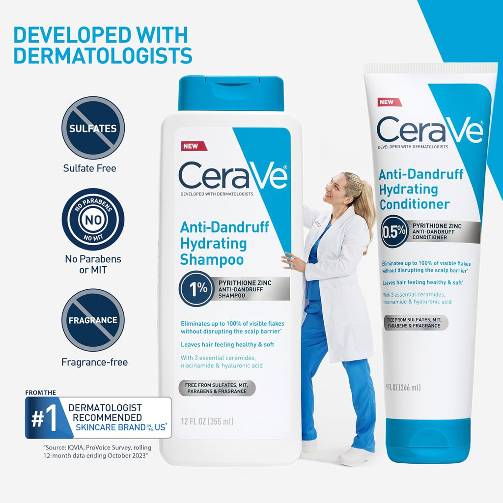 CeraVe Hydrating Anti Dandruff Conditioner.0.5% Pyrithione Zinc Dandruff Treatment With Ceramides.Hyaluronic Acid & Niacinamide.Helps Eliminate Flakes & Reduce Itchy Scalp. Sulfate Free.(Pack of 2)